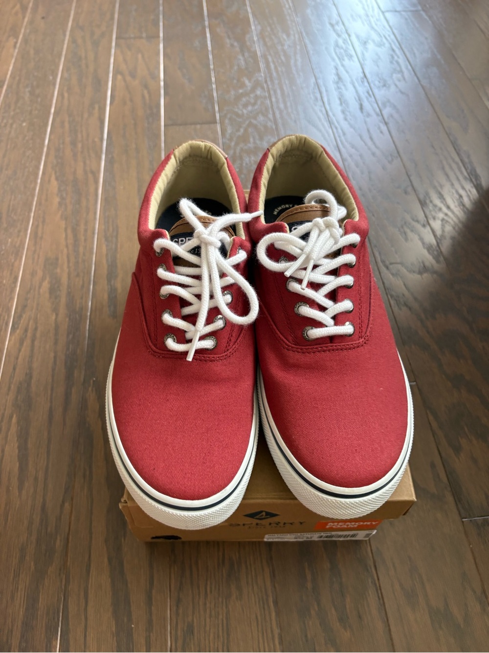 Sperry Red Canvas Low-Top Sneakers with White Laces